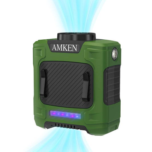 AMKEN Waist Fan, 10000mAh Rechargeable Belt Clip Fan, 24H Runtime, 49ft/s Strong Airflow, 3-Speed 7-in-1 Hands-Free Wearable with LED SOS Warning
