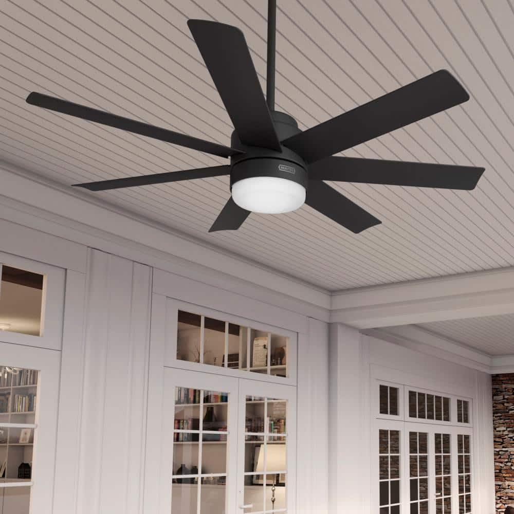 Hunter Fan 52 inch Indoor/Outdoor Matte Black Ceiling Fan with Light and Remote Control for Bedroom, Living Room, Dining Room, Kitchen, Office, Patio