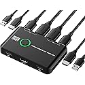 4K KVM Switch HDMI 2 Port Box, USB HDMI KVM Switches for 2 Computers Share Keyboard Mouse Printer and one HD Monitor, Support UHD 4K@60Hz, with 2 USB