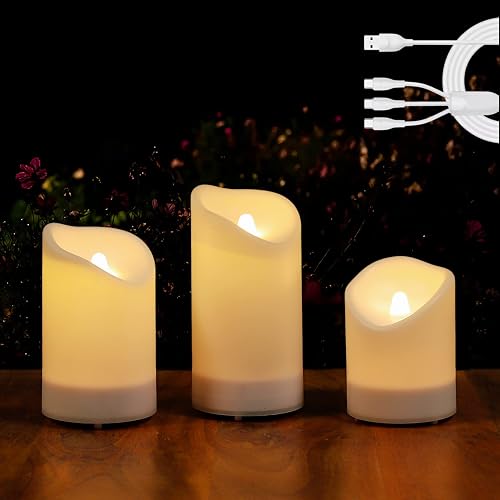 2 in 1 Rechargeable Candles, USB Solar Candles Outdoor Waterproof, Long Lasting Battery Operated Led Electric Flickering Flameless, for Outdoor
