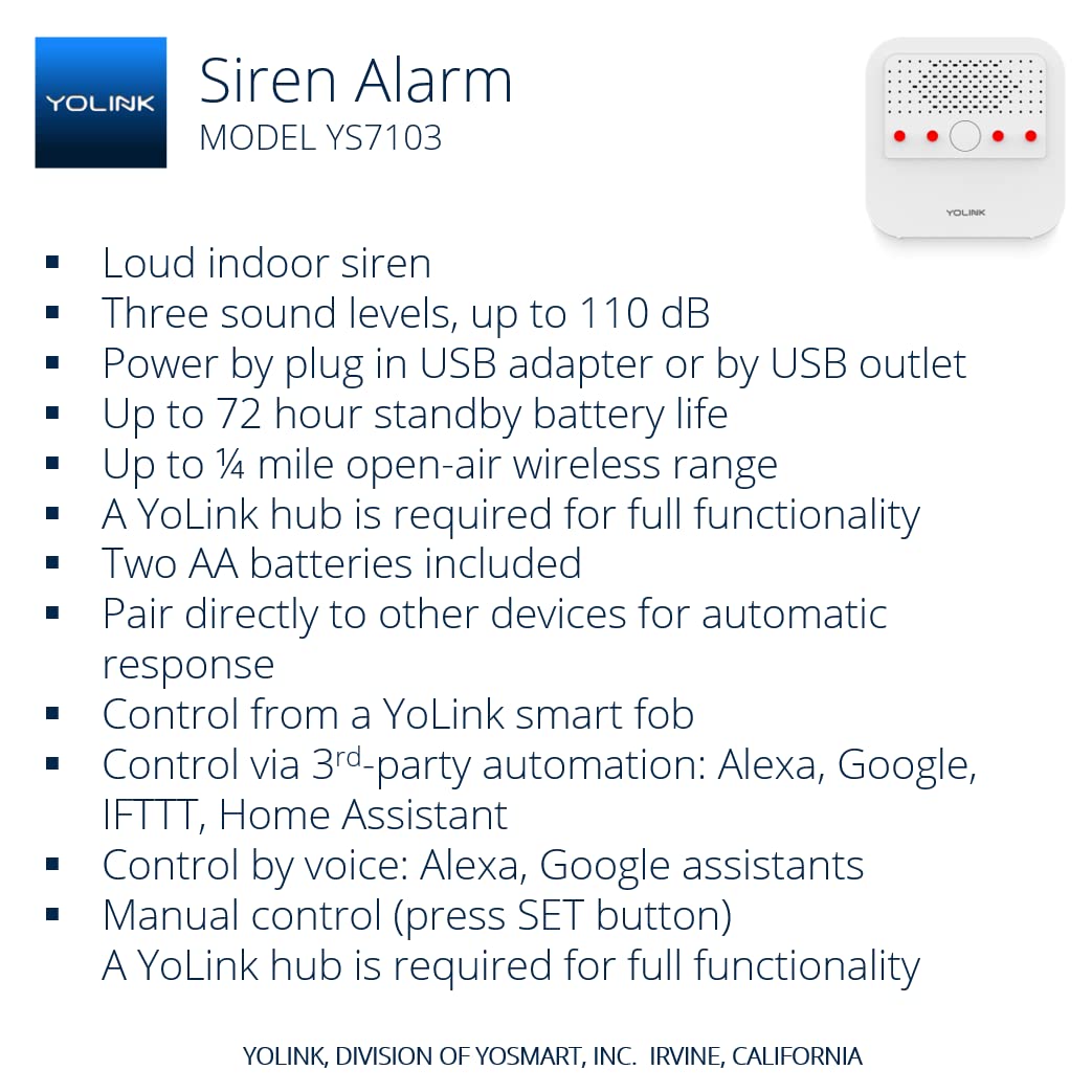 Smart Siren Alarm, Wireless Home Security Alarm with 110 dB Loud Audible Alerts, Remote Control, Compatible with Alexa, Google, Home Assistant, IFTTT