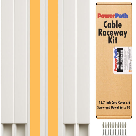 Cable Management Kit | 6 Pack x 15.7” (40cm) PVC Cable Raceway with Screws and Anchors | Paintable Wall Cord Cover for TV, Computer, and Home Office |