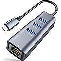 ABLEWE USB C to Ethernet Adapter, 4-in-1 RJ45 to USB-C/Thunderbolt 3 to Gigabit Ethernet LAN Network Adapter for MacBook Pro/Air 2023/2024, iPad Pro