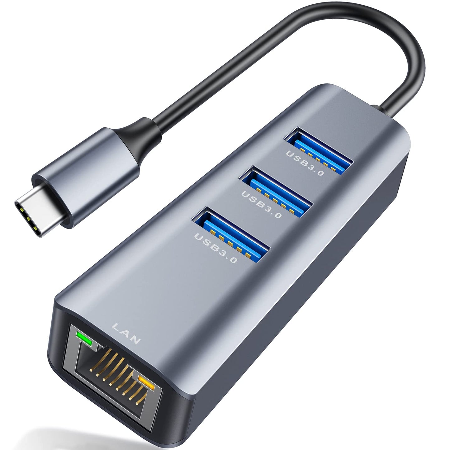 ABLEWE USB C to Ethernet Adapter, 4-in-1 RJ45 to USB-C/Thunderbolt 3 to Gigabit Ethernet LAN Network Adapter for MacBook Pro/Air 2023/2024, iPad Pro