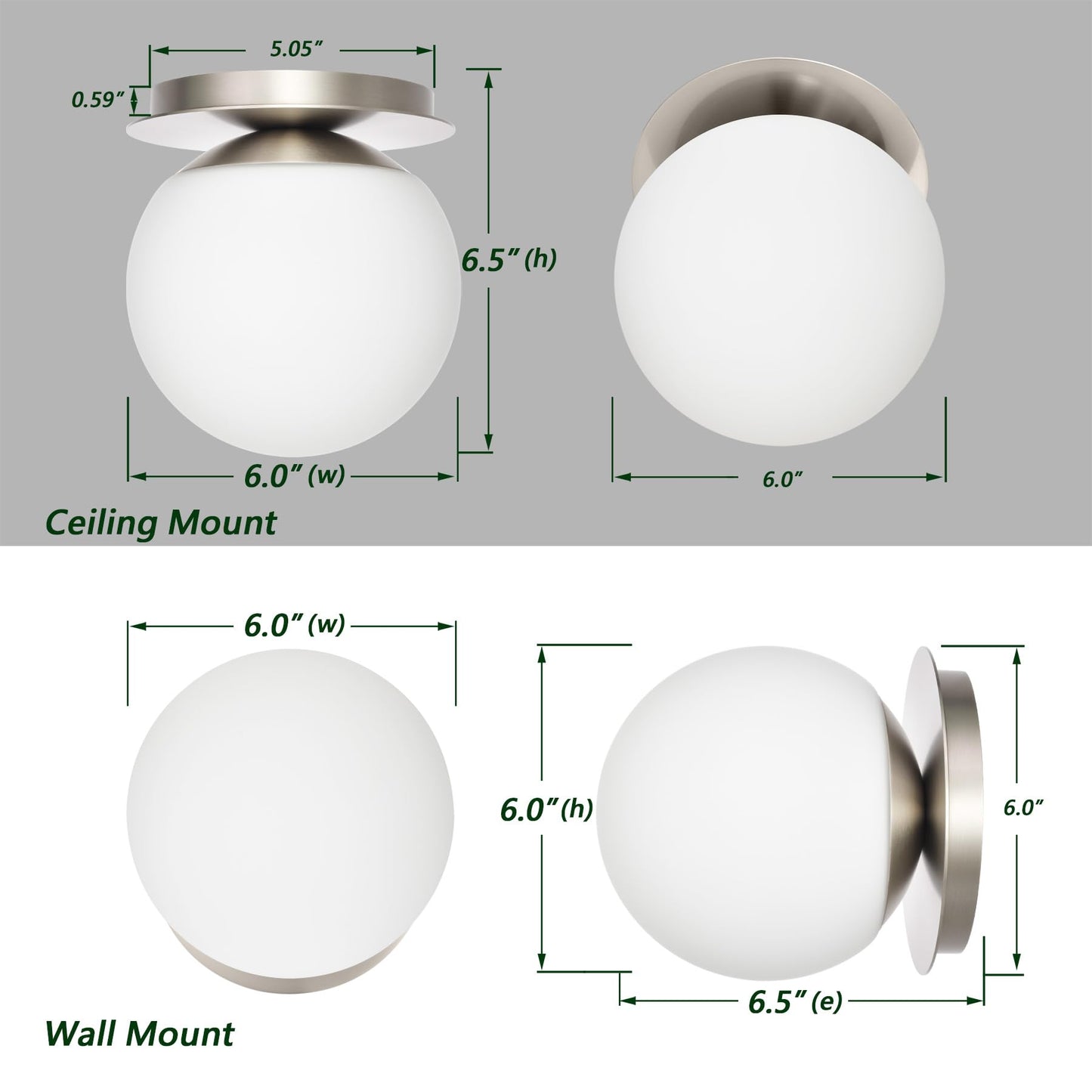 Hanaloa Wall Sconces, 1 Light Modern Globe Sconce in Brushed Nickel, Wall Light for Bedroom Bathroom Living Room & Hallway Vanity Lighting, Ceiling