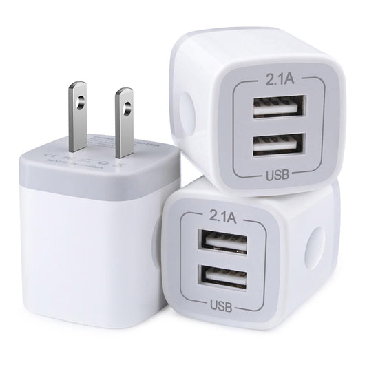 Charger Block, USB Wall Charger, Double USB Fast Charging Cube Block charger Box, 2.1A Phone CHARGERr Power Adapter 3Pack for iPhone 17 16 15 14 13 12