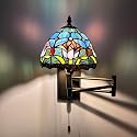 enjoy decor lamps Tiffany Sconce Lamp Swing Arm Blue Stained Glass Purple Tulips Pull Chain Switch LED Bulb Included for Bedroom Living Room