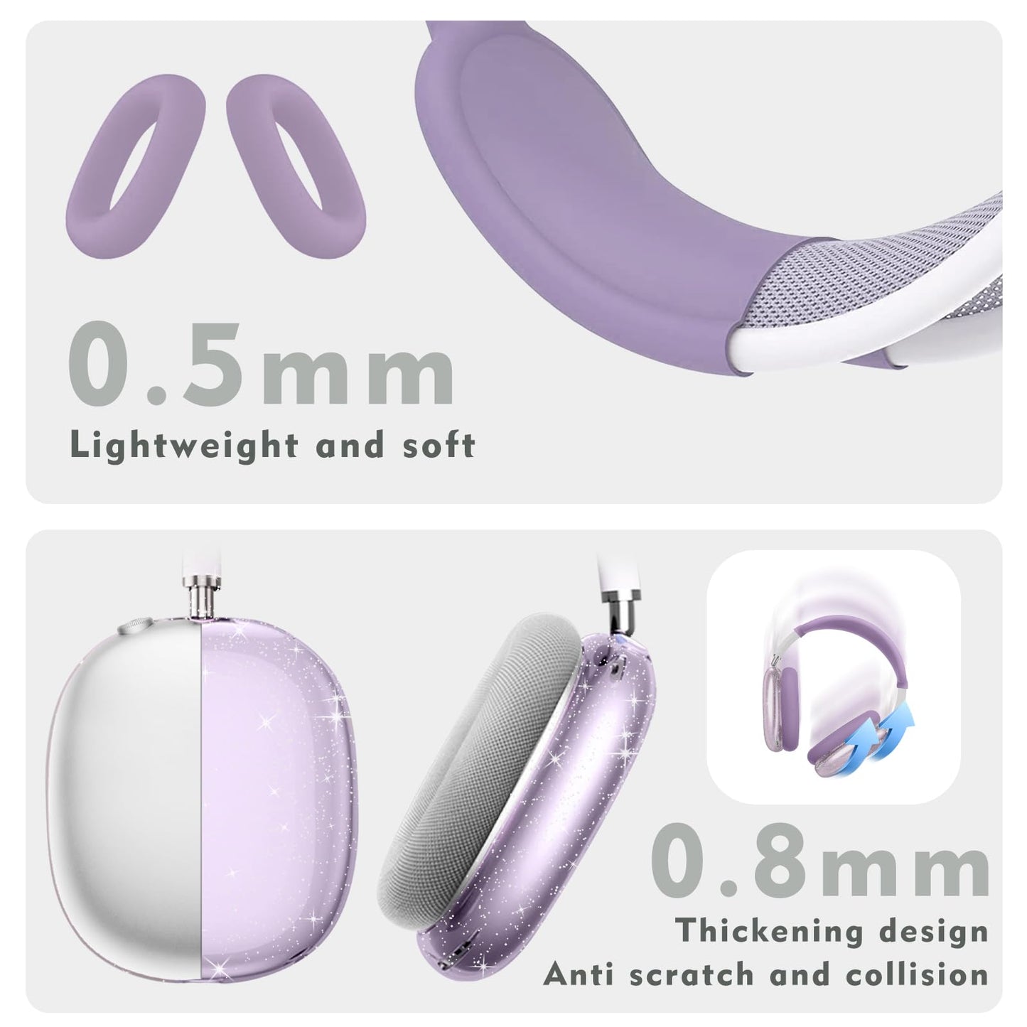 Aiaabq for AirPods Max case Cover,Anti-Scratch Ear Pad Case Cover/Ear Cups Cover/Headband Cover for AirPods Max. Clear Soft TPU and Silicone,Skin