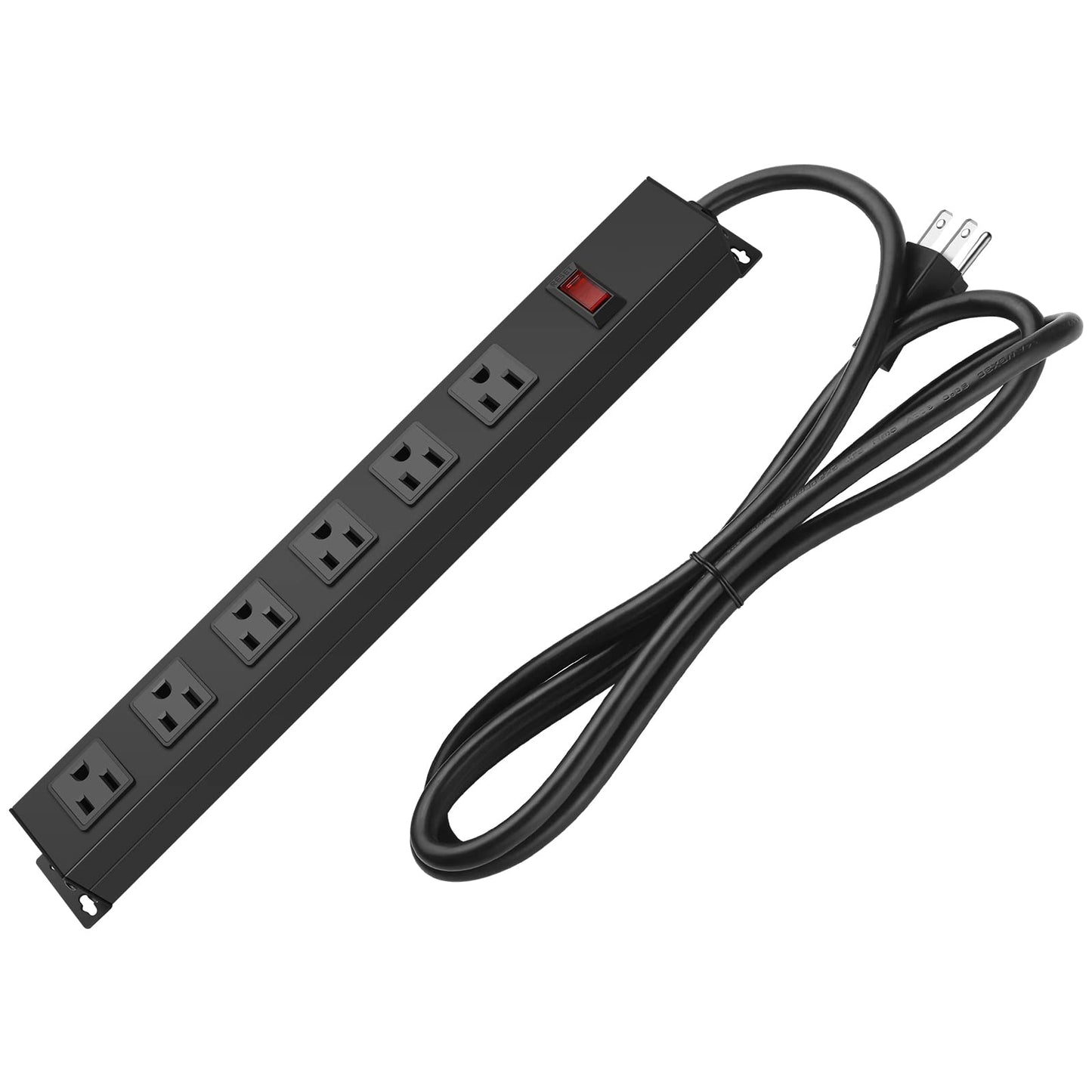 Metal Wall Mount Power Strip, Mountable Power Outlet with 6 AC Outlets, Aluminum Alloy Mount Power Socket with Switch, 6 FT SJT 3/C 14AWG Power Cord