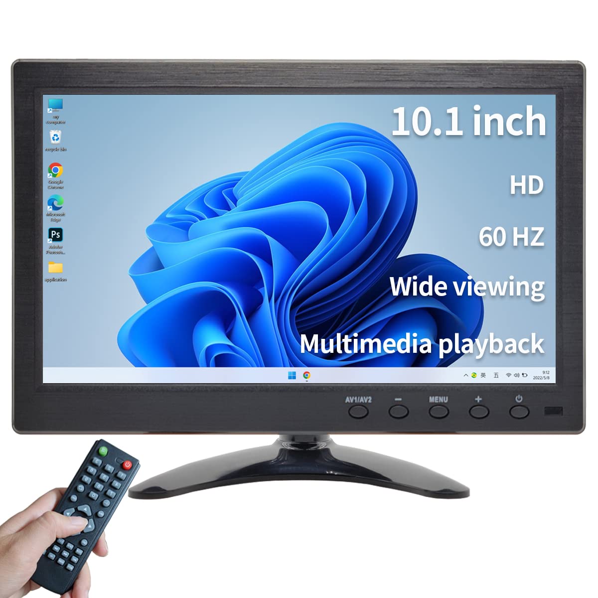 Qcvoruno 10.1 inch Security Monitor & Displays, 1024 * 600 Resolution, HD/BNC/AV/VGA/USB Input, Built-in Dual Speakers Portable LCD Monitor, Suitable