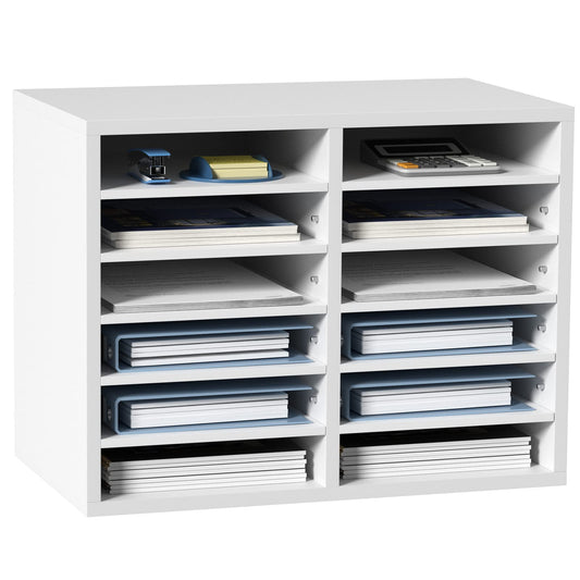 VEVOR Literature Organizers, 12 Compartments Office Mailbox with Adjustable Shelves, Wood Literature Sorter 20.4x12x16.1 inches for Office, Home