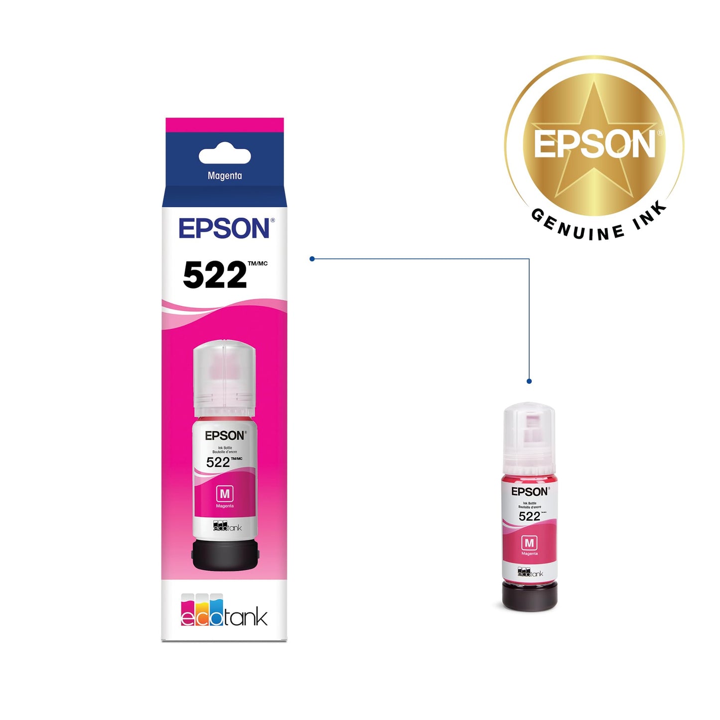 Epson 522 EcoTank Ink Ultra-high Capacity Bottle Magenta (T522320-S) Works with ET-2400, 2720, 2800, 2803, 2840, 4700, 4800, 4810