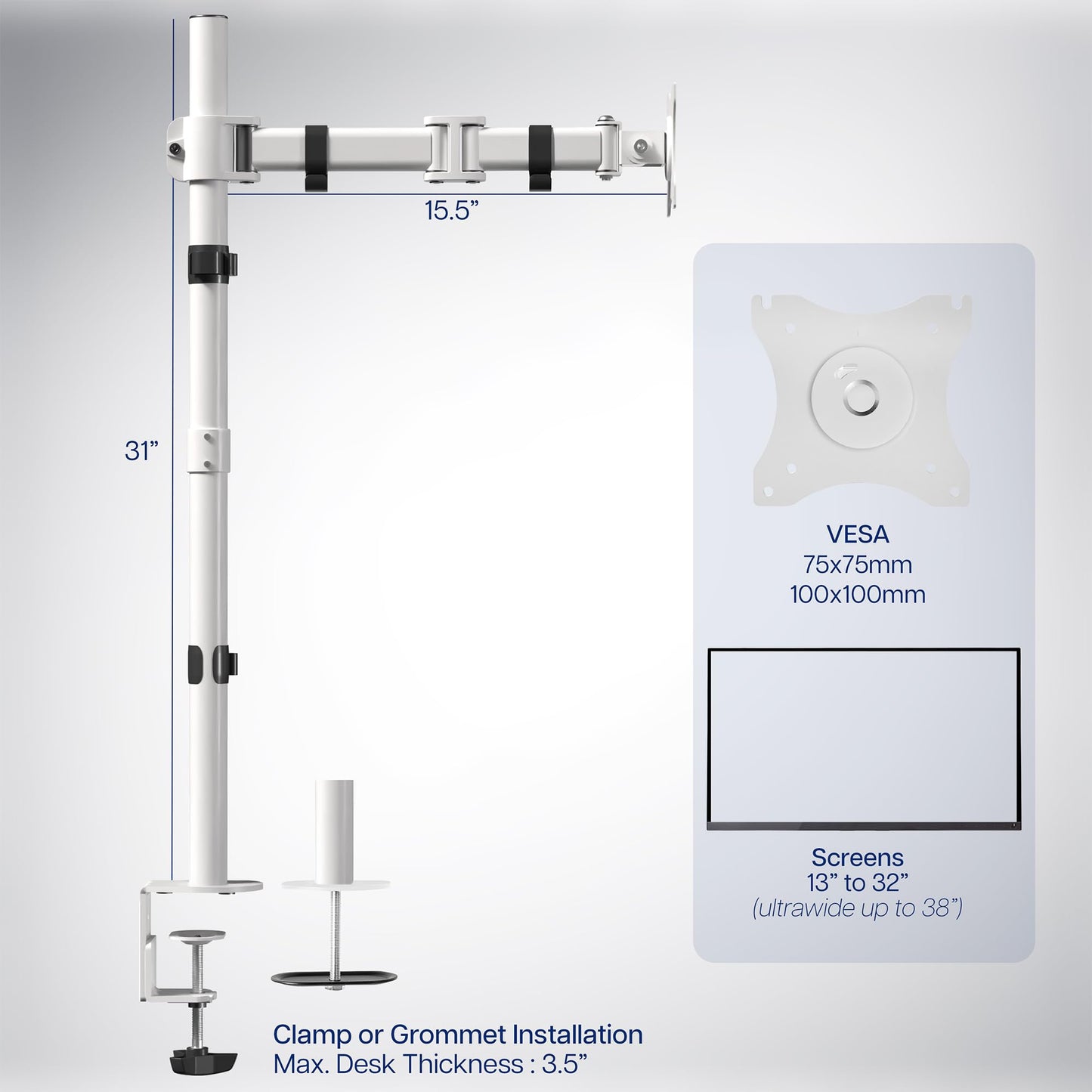 VIVO Single Monitor Desk Mount, Extra Tall Fully Adjustable Stand for 1 LCD Screen up to 32 inches, Ultra Wide Screens up to 38 inches, 22 lbs