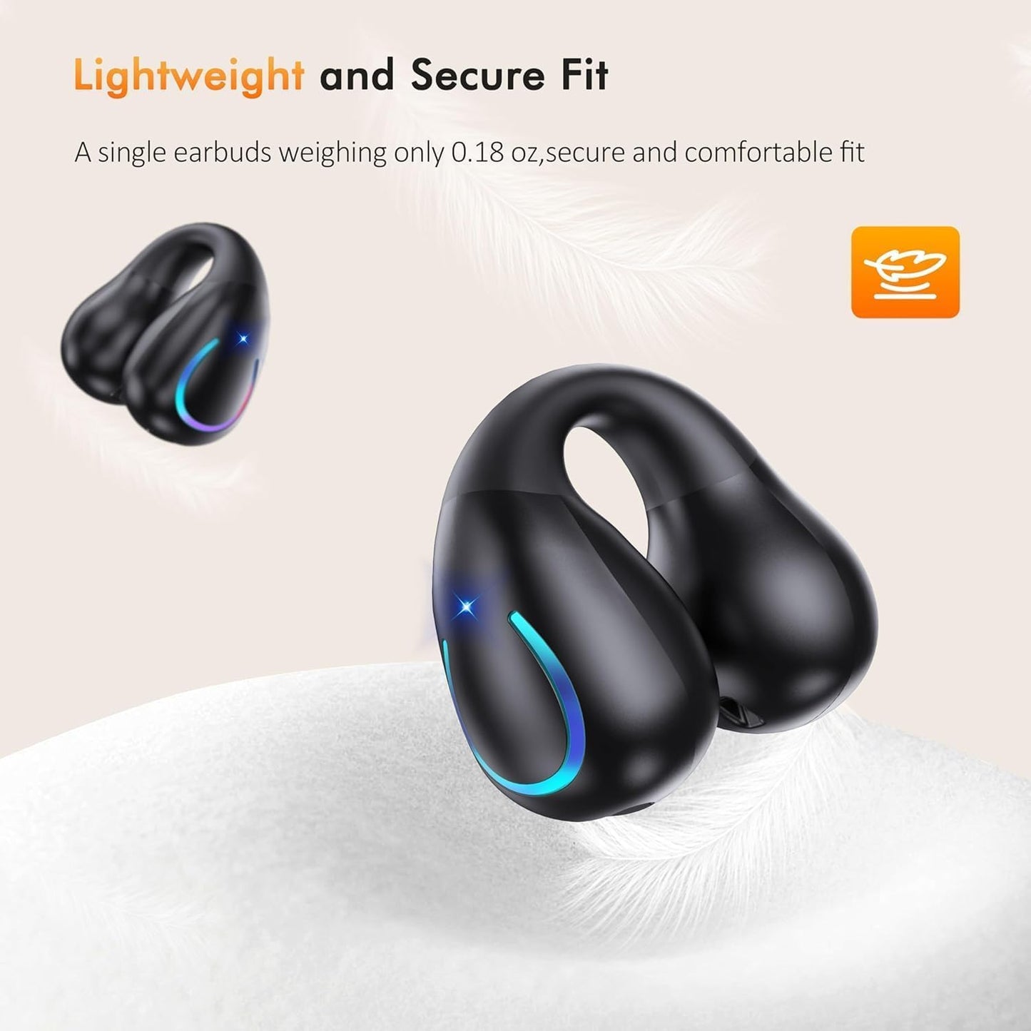 Paekole Clip On Headphones, Super Comfort Open Ear Bluetooth Earbuds for All Day Wear, Lightweight Bone Conduction Wireless Earbuds with Charging Case