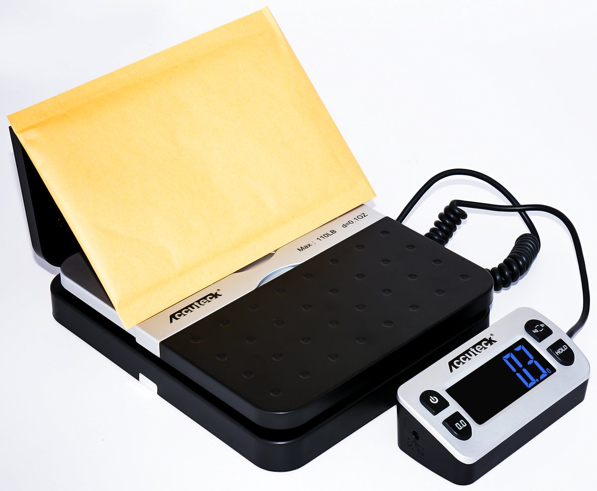 ACCUTECK 8580 High Capacity 110 Lbs High Accuracy 0.1OZ Digital Postal Scale with Remote Display, Batteries and USB Cable and AC Adapter Included