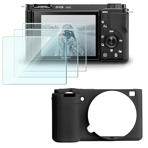 HUADU Screen Protector Compatible for Sony Alpha ZV E10 Vlog Camera,Tempered Glass Film Anti Scratch High Definition and Soft Silicone Case for ZVE10