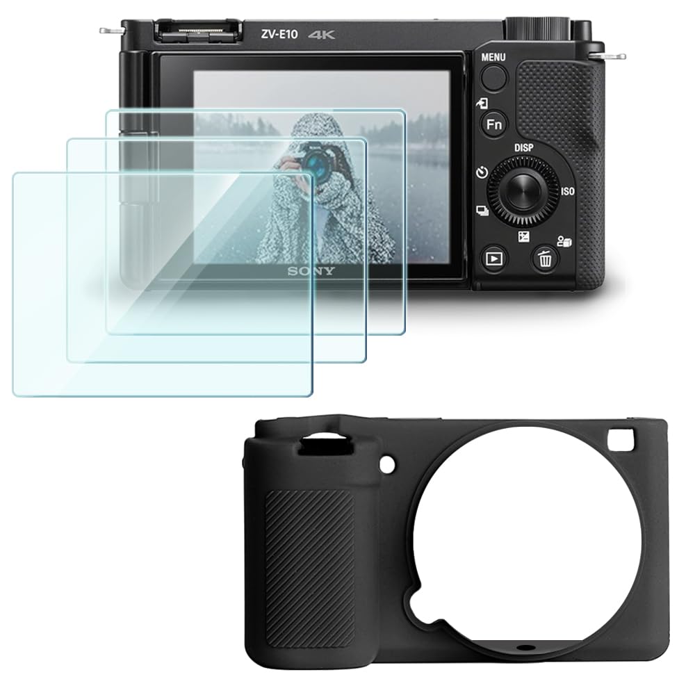 HUADU Screen Protector Compatible for Sony Alpha ZV E10 Vlog Camera,Tempered Glass Film Anti Scratch High Definition and Soft Silicone Case for ZVE10