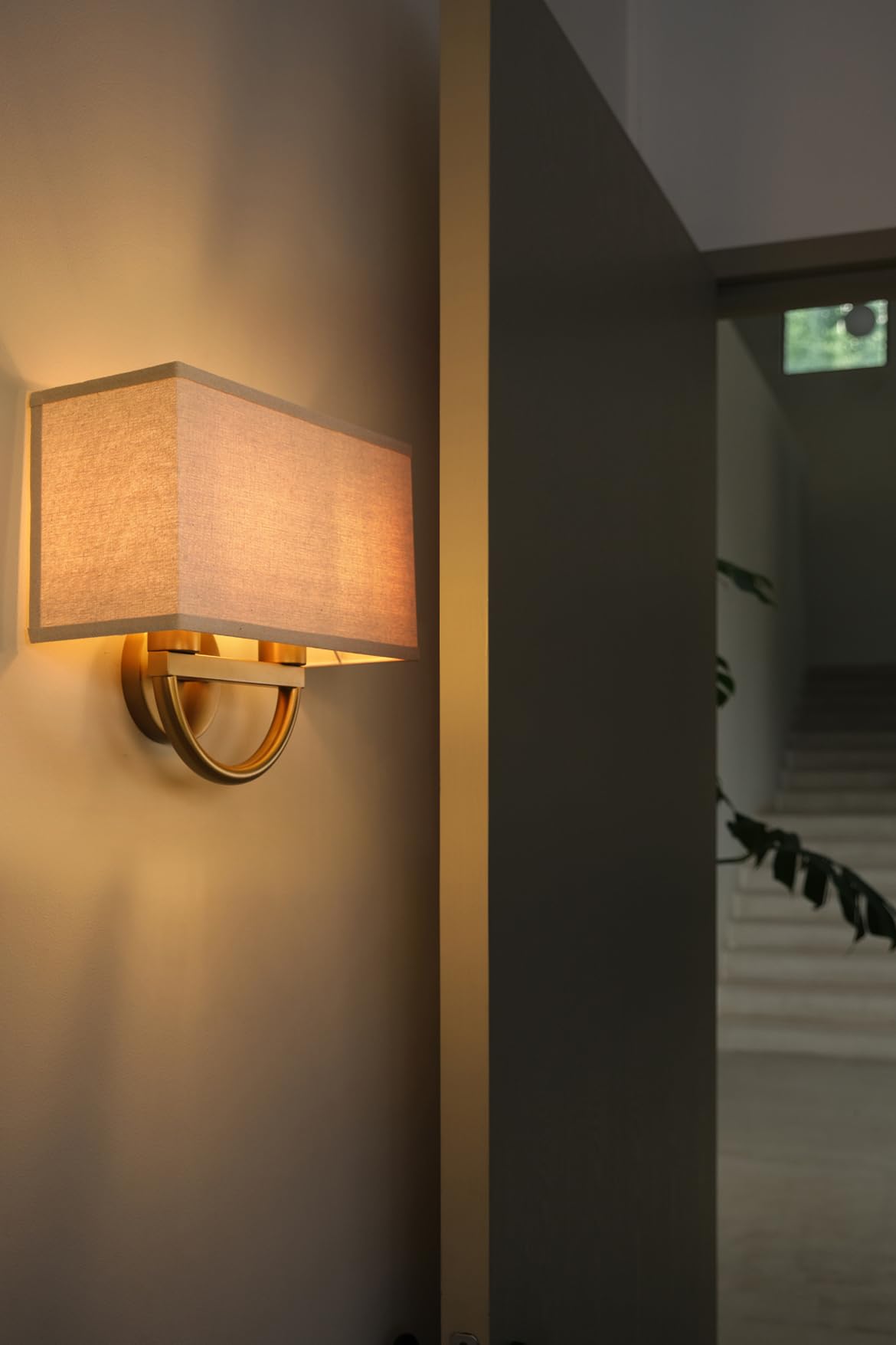 Yosoan Linen Fabric Cloth Boho Gold Brass Wall Sconce Stairwell Fixture Light, 2-Light Indoor Hardwired Dual Vanity Wall Mount Vintage Antique Metal