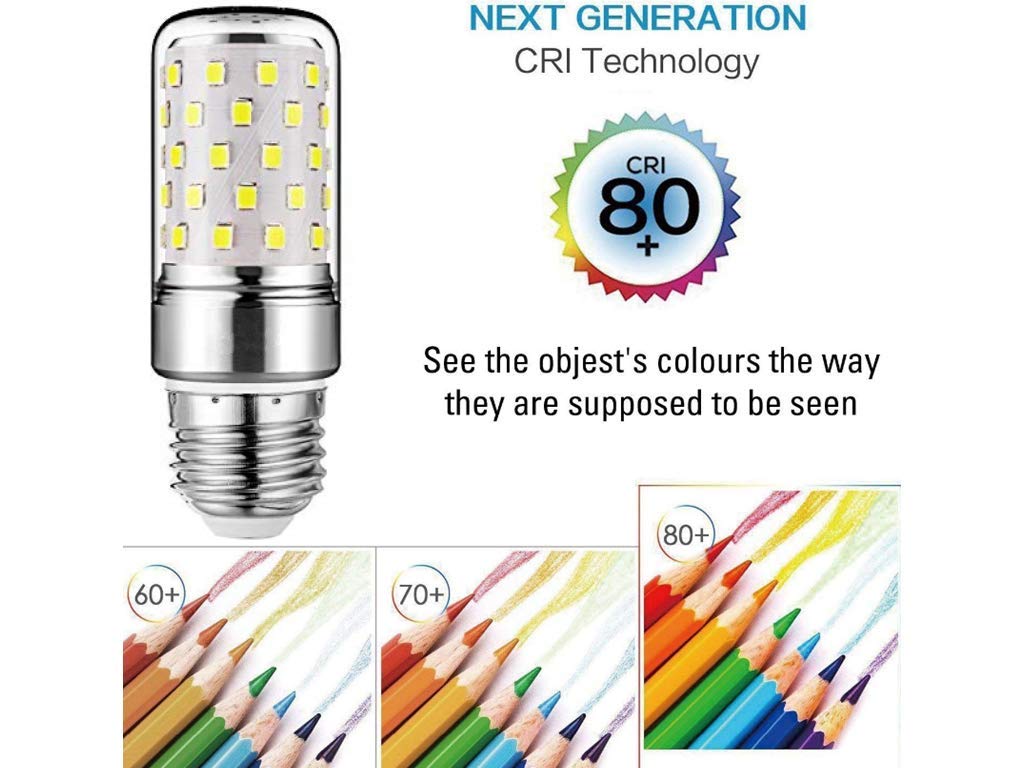 E27 LED Corn Bulbs 12W LED Candelabra Light Bulbs 100W Equivalent 12W LED Candle Bulbs,Daylight White 6000K,E26/E27 Base,Non-Dimmable, Pack of 4