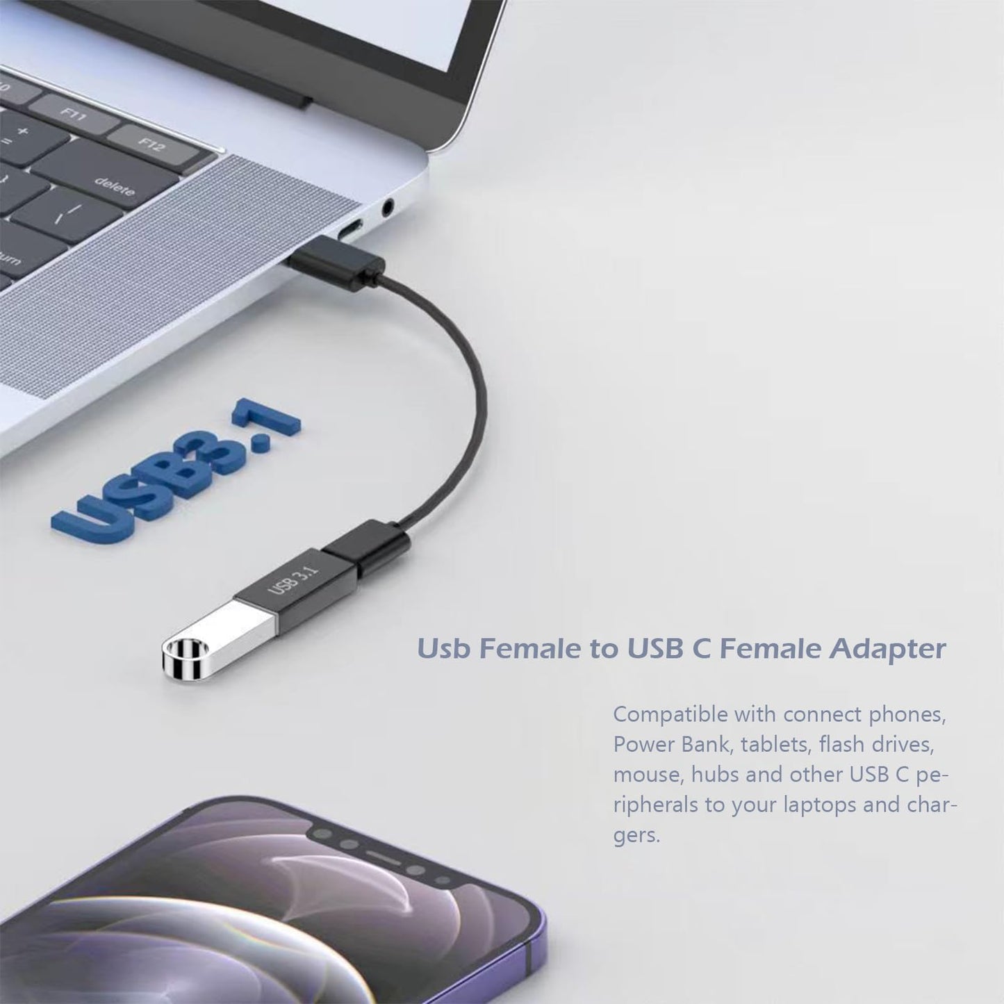 POHFP 5𝐏𝐚𝐜𝐤 𝐔𝐩𝐠𝐫𝐚𝐝𝐞𝐝 USB Female to C Female Adapter, 10GB-Usb3.1 to C Adapter Connector, Bi-Directional High Speed USB Extension Connector Support…