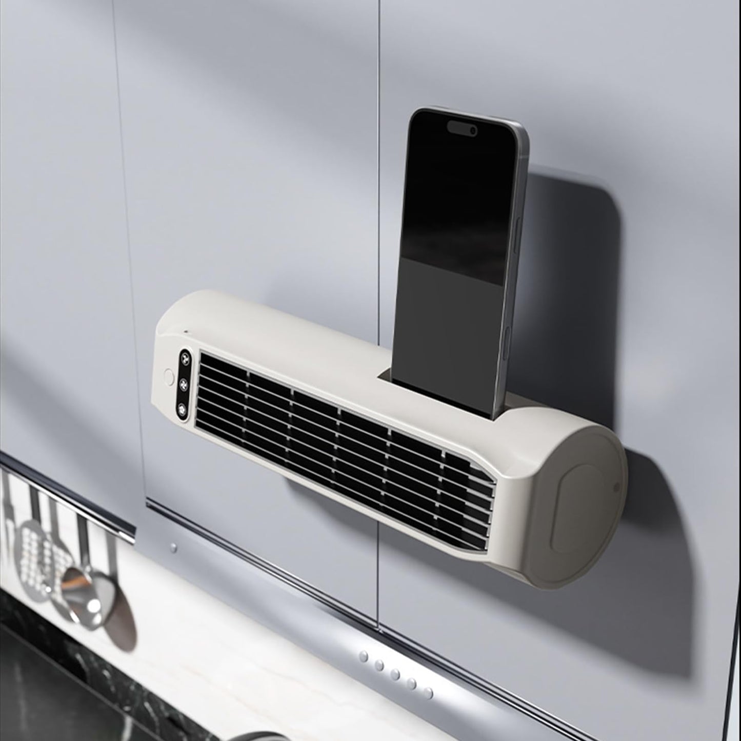 Seklirax Quiet Bladeless Air Circulator Fan, USB Rechargeable Drill Free Wall Mount Cooler, 3 Speed LED Touch Screen Electric Fan for Bedroom Dorm