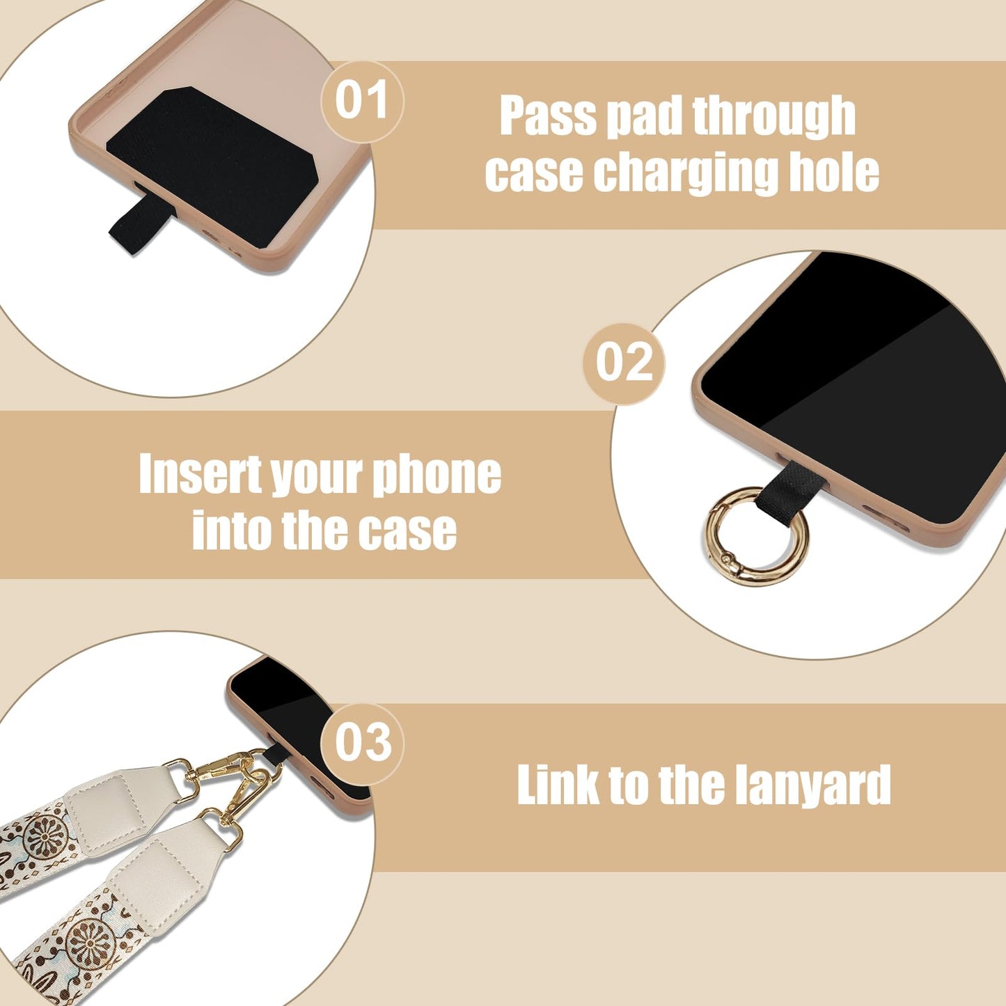 Cell Phone Lanyard with Wallet - Anti-Theft Crossbody Adjustable Phone Strap for Most Smartphones, for Men & Women (Beige)