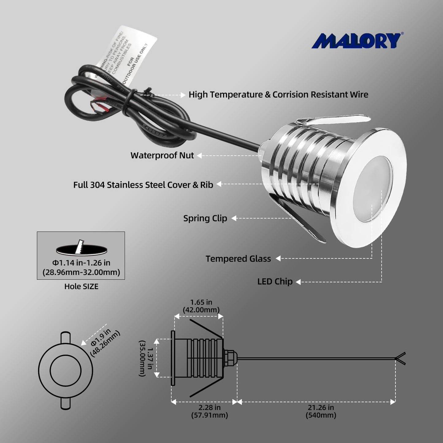 MALORY Low Voltage Deck Light 6 Pack, 3W 250LM Landscape Lighting, ?48 mm Recessed LED Outdoor Step Stair Lights, Full 304 Stainless Steel Deck