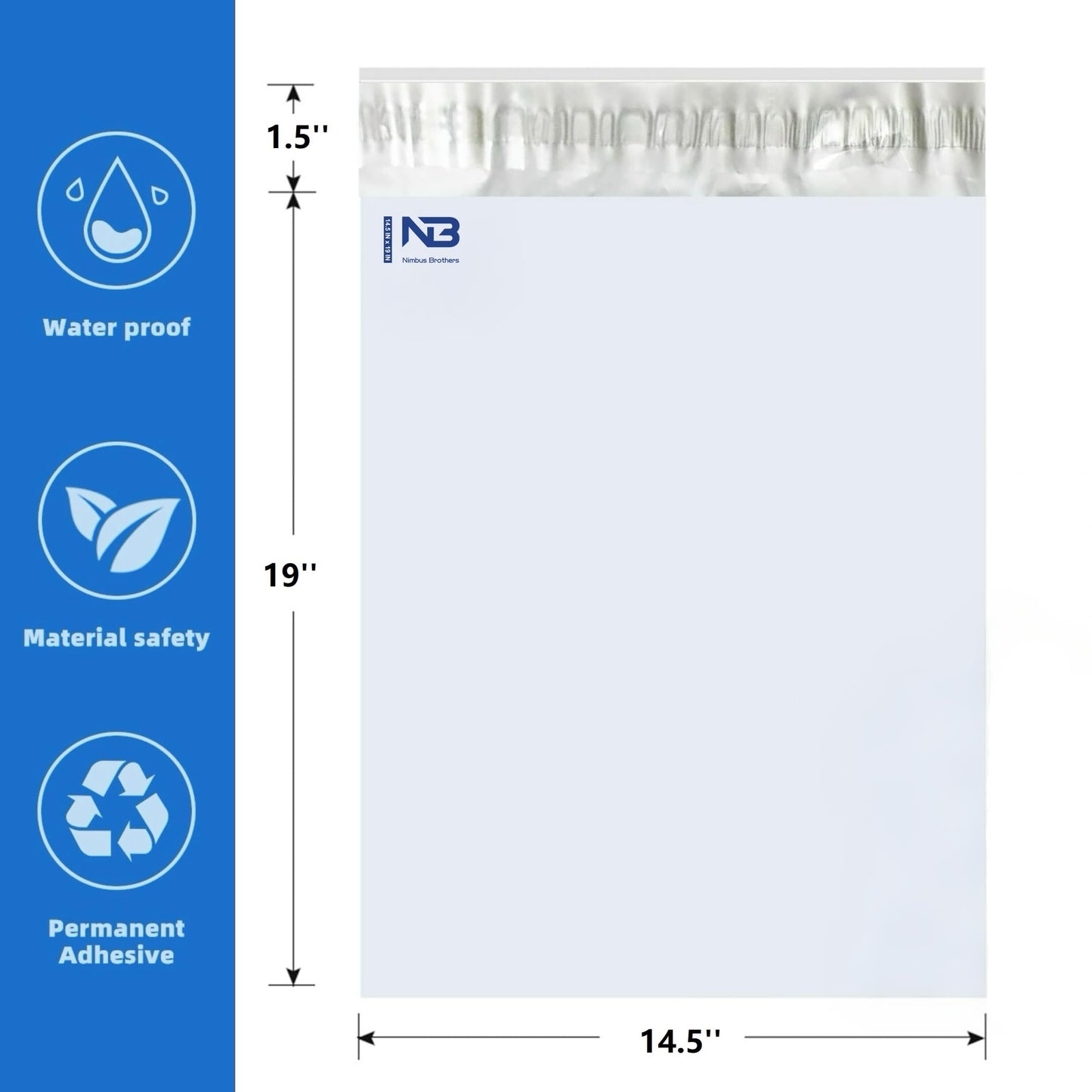 NB 14.5x19 Inch - 500 Pcs White Poly Mailers Strong Adhesive Self-Seal Shipping Envelopes, Tear & Water Resistant Packaging for E-Commerce and Small