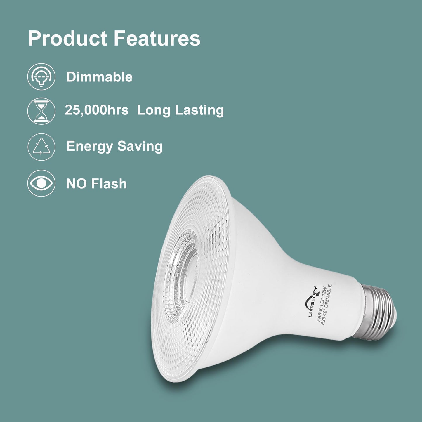LumStory PAR30 LED Long Neck Flood Light 5000K Daylight White Dimmable 12W(75W Halogen Equivalent) E26 40 Degree Spot Light Bulbs for Recessed Can