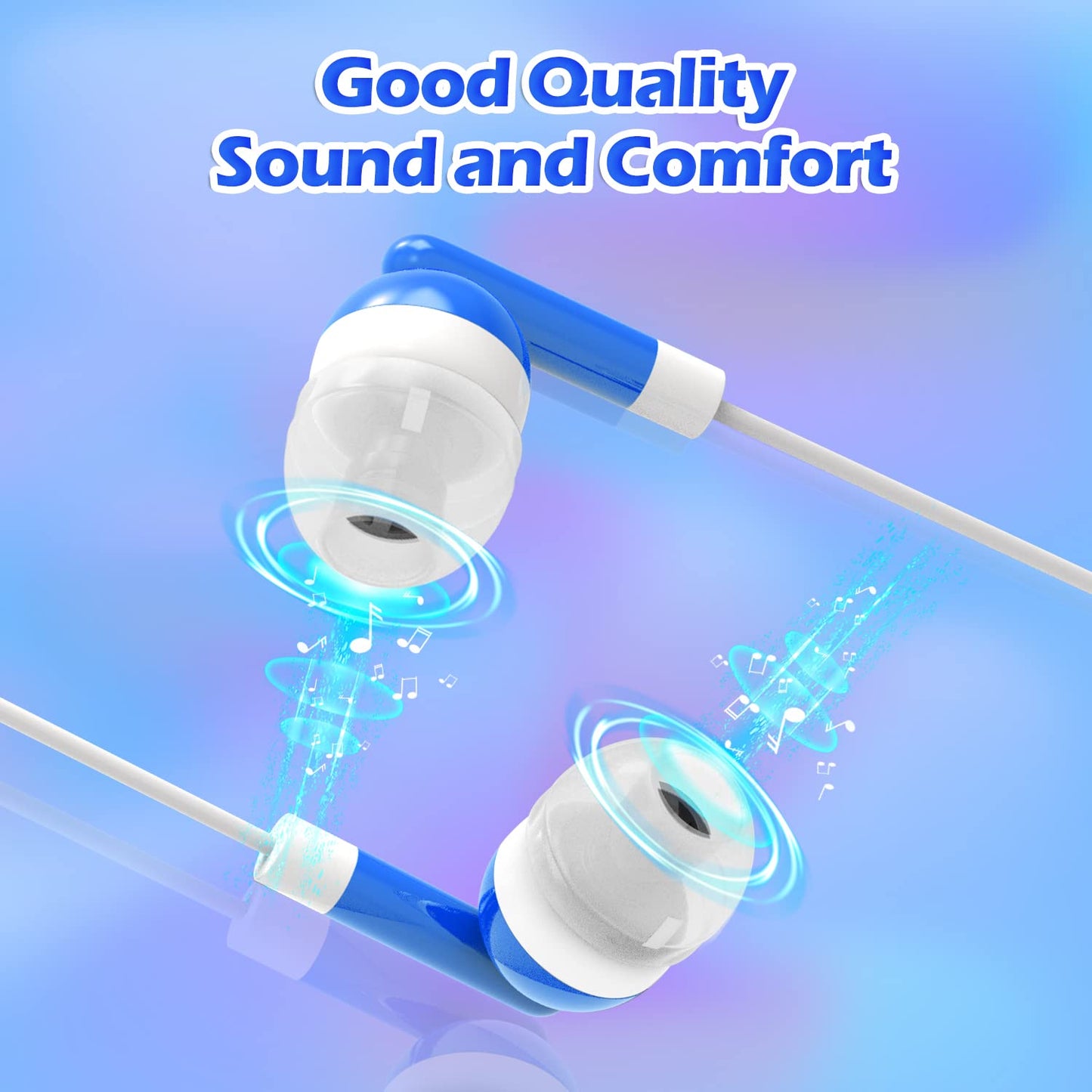 CN-Outlet Wholesale Bulk Earbuds Headphones Individually Bagged 100 Pack for iPhone, Android, MP3 Player -Blue
