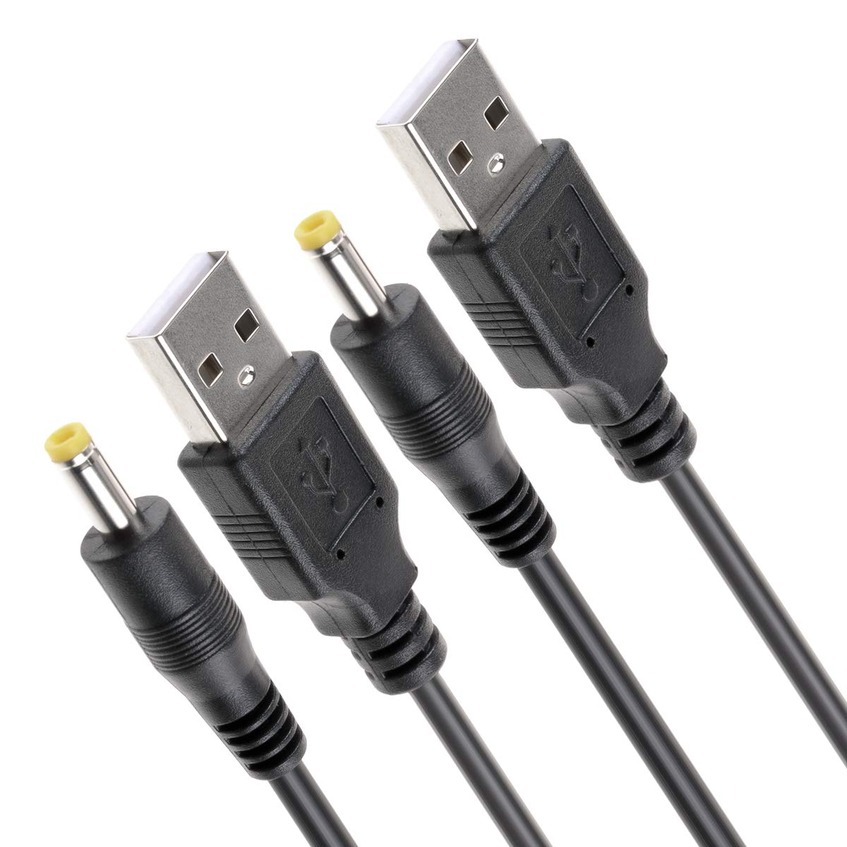 TENINYU USB 2.0 A Male to DC 4.0x1.7mm 5 Volt 24AWG DC Barrel Jack Power Cable 3FT (Max 2.5 Ampere Power Cable, Center PIN Positive), 2Pack