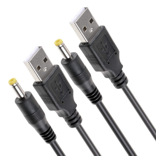 TENINYU USB 2.0 A Male to DC 4.0x1.7mm 5 Volt 24AWG DC Barrel Jack Power Cable 3FT (Max 2.5 Ampere Power Cable, Center PIN Positive), 2Pack