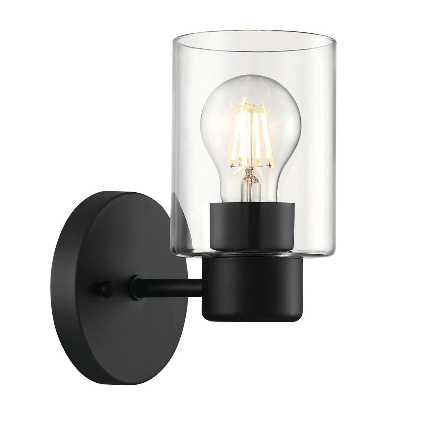 Westinghouse 6115500 Sylvestre Transitional One-Light Indoor Wall Light Fixture, Matte Black Finish, Clear Glass