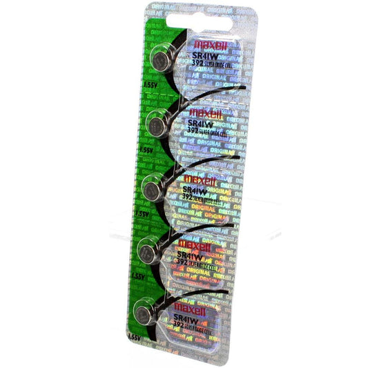 Maxell Watch Battery Button Cell SR41W 392 Pack of 5 Batteries
