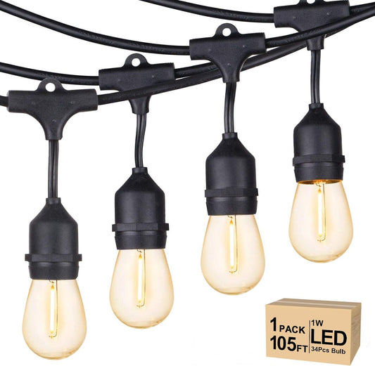 Svater Outdoor String Lights Led 105FT, Commercial Grade Patio Light with 1W Dimmable S14 Shatterproof Bulbs, ETL Listed Heavy-Duty Outside Waterproof