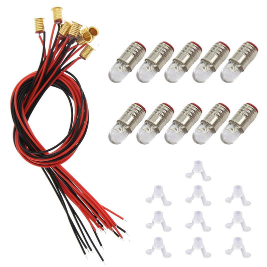 E505WMT 10 Sets Warm White LED Screw Bulb and Stand Base E5 E5.5 12V-14V for modle Train Layout