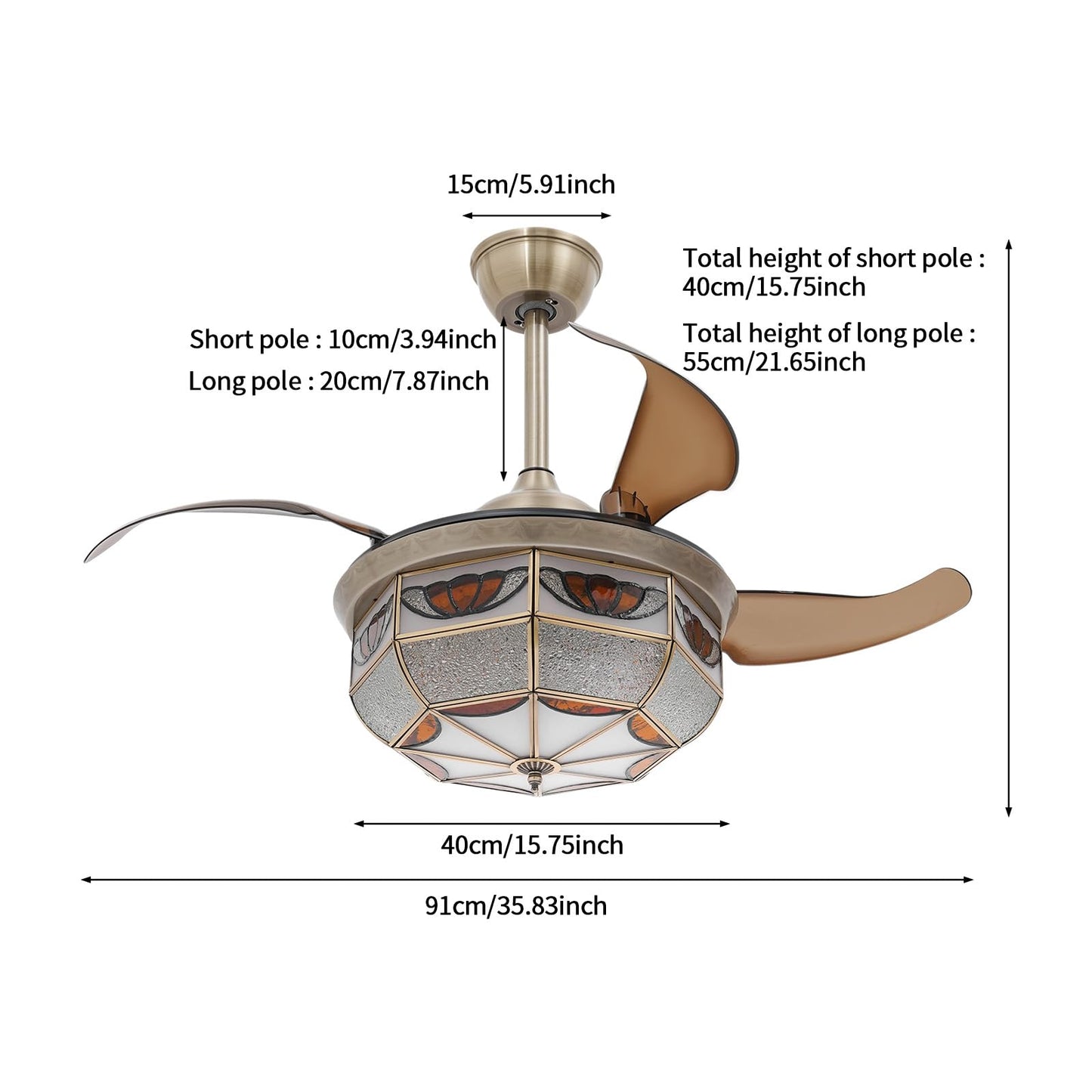 36" Ceiling Fan with Light Remote 6 Speeds Bronze Reversible LE