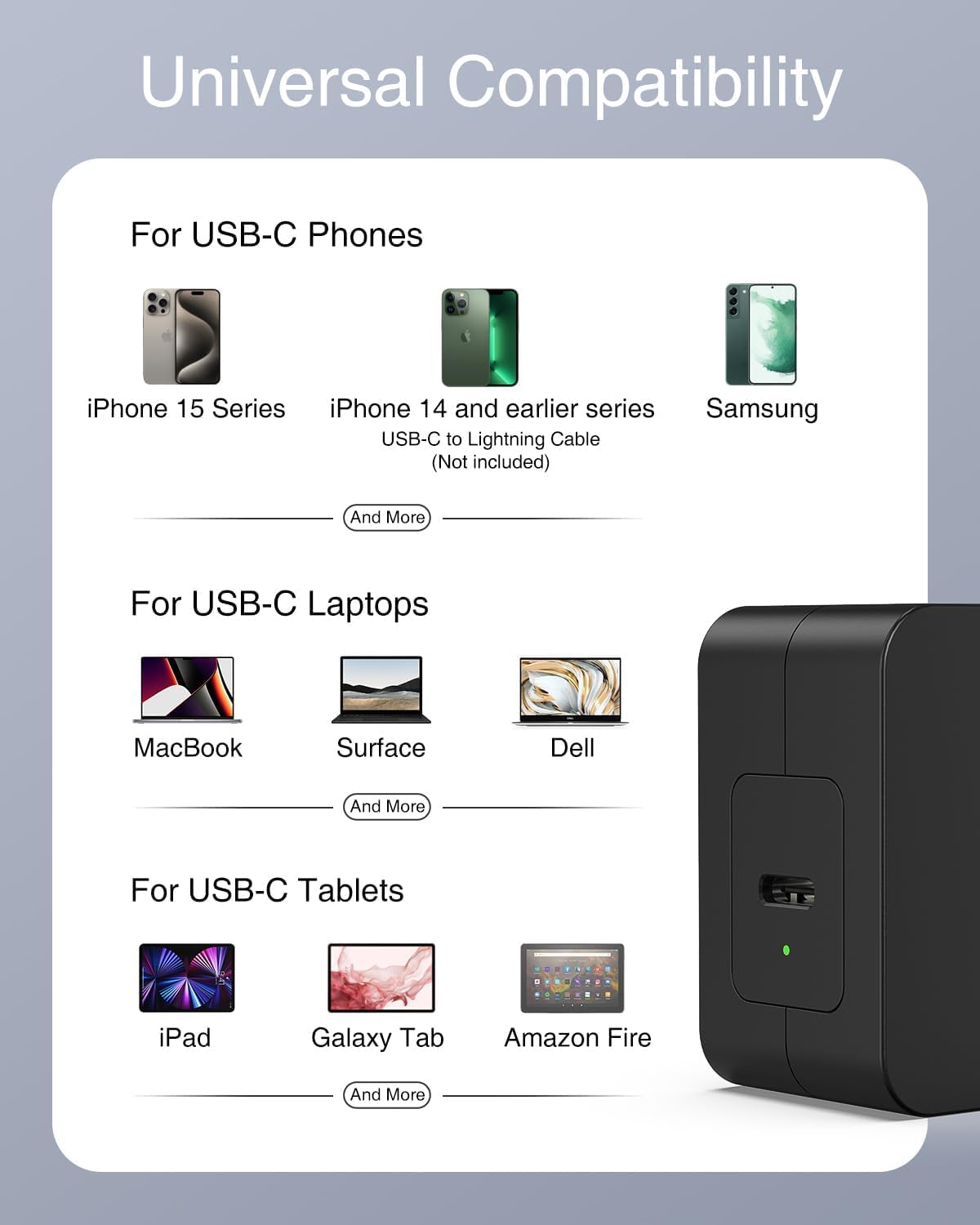 60W USB C Charger Fast Charging, Nekteck GaN Tech PD 3.0 Fast Charging with Foldable Plug, Compatible with MacBook Air/Pro, iPhone 15/16/17 Series