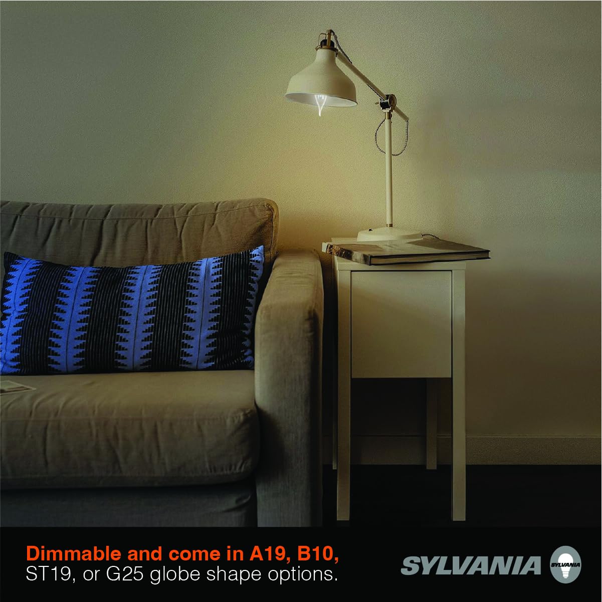 Sylvania B10 Clear LED White Filament Bulb, 3.5W, Dimmable, 350 LMS, Medium Base, 5000K, Daylight - 4 Pack (42257)