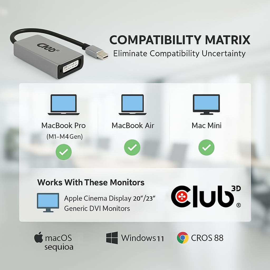Club3D CAC-1510-A USB Type C to Dual Link DVI-D Cable Adapter Support 3840x2160@30hz, 2560x1600@60Hz HDCP Off for Apple Cinema Displays M/F