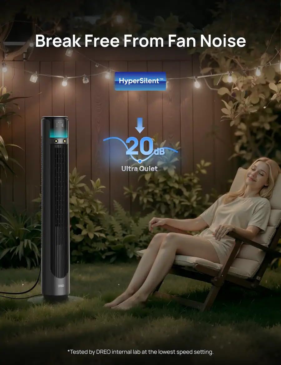 DREO - 42 in. 12 Speeds Smart Outdoor Misting Tower Fan in Black w/Remote, 20 ft Mist, 150° Oscillation, UV-Resistant - Gray (Renewed)