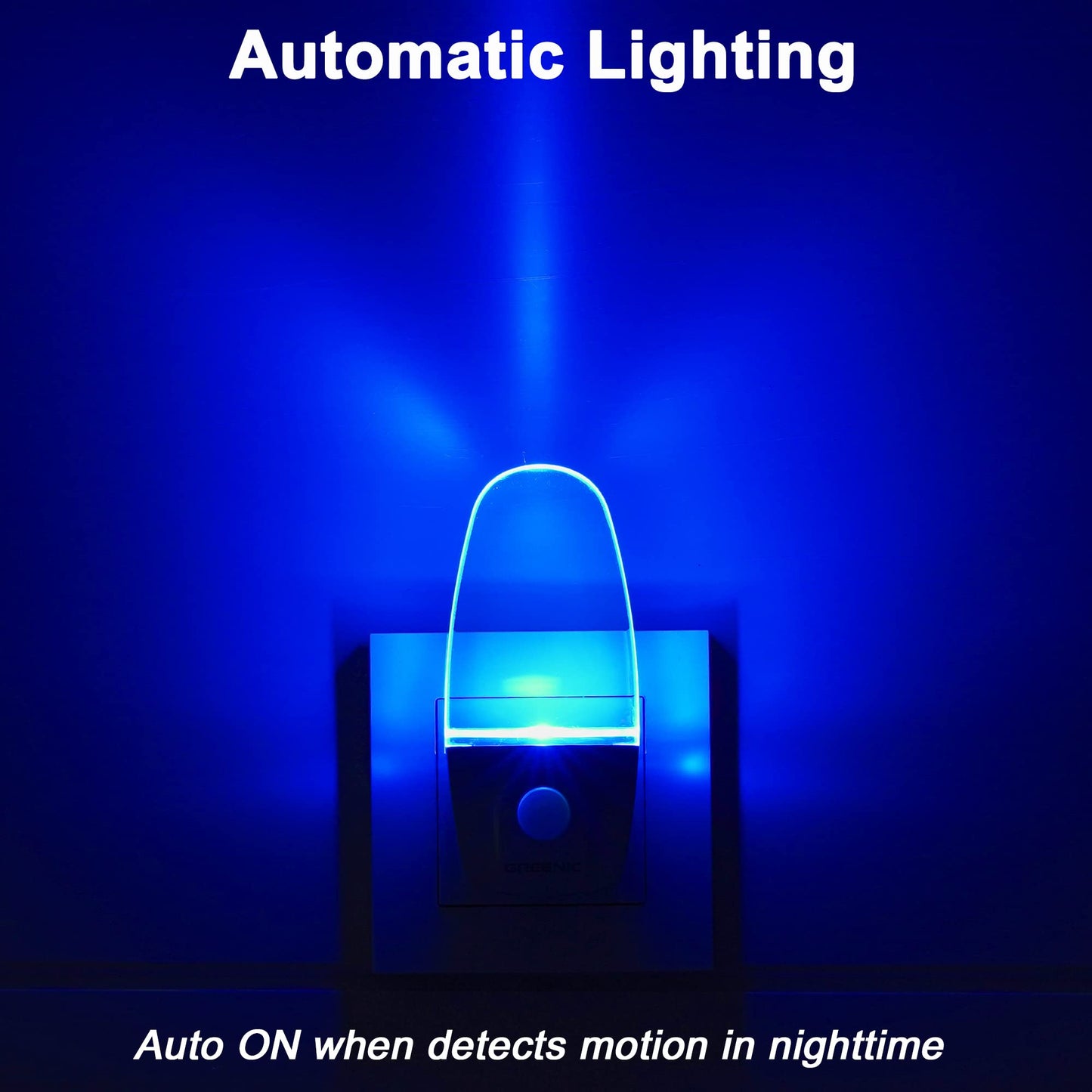 GREENIC Blue Motion Sensor Night Light Plug in 2 Pack, 0.5W LED Motion Detector Night Light Lamp, Automatic Motion Activated Nightlights for Modern
