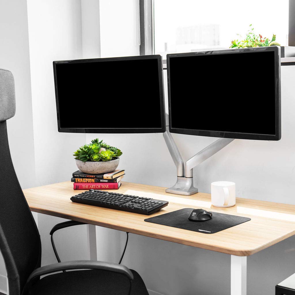 TechOrbits Universal Desk Mount for Dual Monitor - Fits Two 13-30" Monitors with Swivel & Clamp
