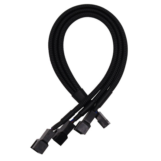 4 Pin PWM Fan Splitter Cable Black Sleeved Case Fan Braided Adapter Cable 1 to 3 Converter Y Splitter for Computer PC CPU Cooling Fan ATX Case