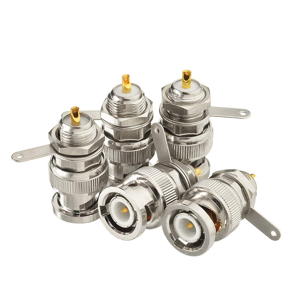 Superbat BNC Male Plug Nut Bulkhead Solder RF Connector Adapters for Antennas Ham Radio Camera 5pcs