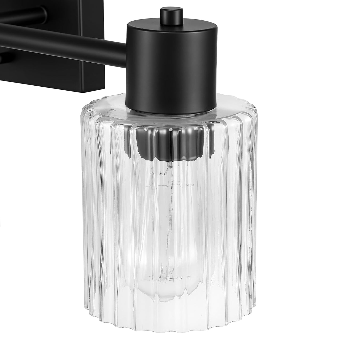 Globe Electric 3-Light Vanity Light, Matte Black, Clear Ribbed Glass Shades