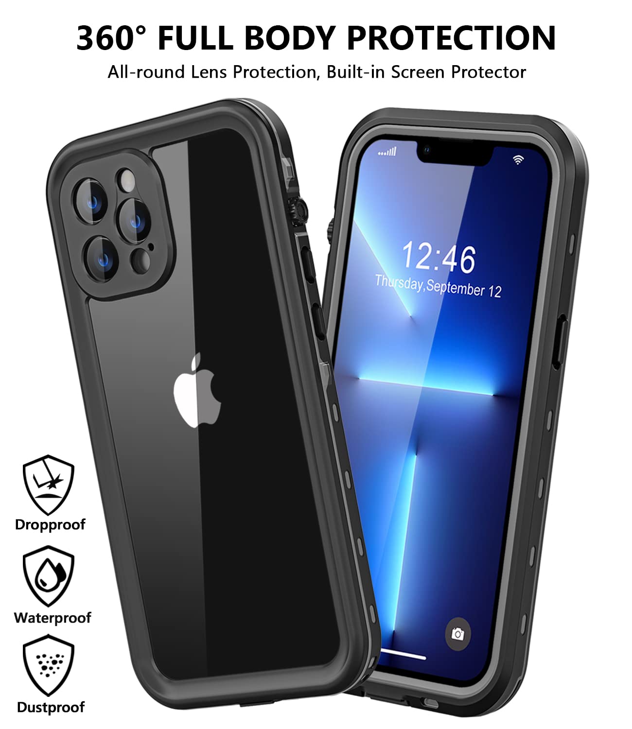 Protebox for iPhone 13 Pro Waterproof Case with Built-in Screen Protector, Shockproof Dustproof Full Body Protective IP68 Waterproof Phone Case
