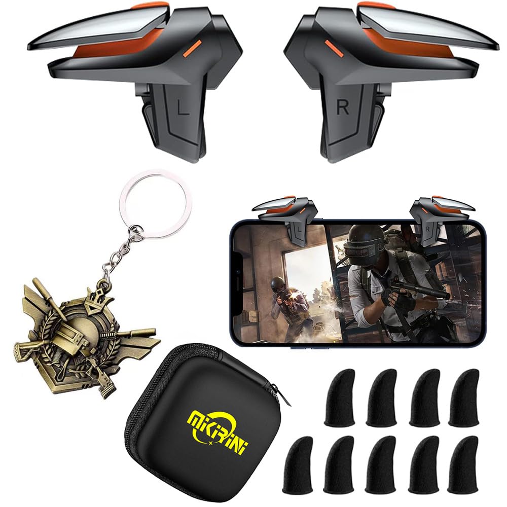 Mikirini 13 in 1 Mobile Phone Game Controller for iPhones & Android Phones, 2 Gaming Triggers Cell Phone Gaming Triggers compatible with PUBG