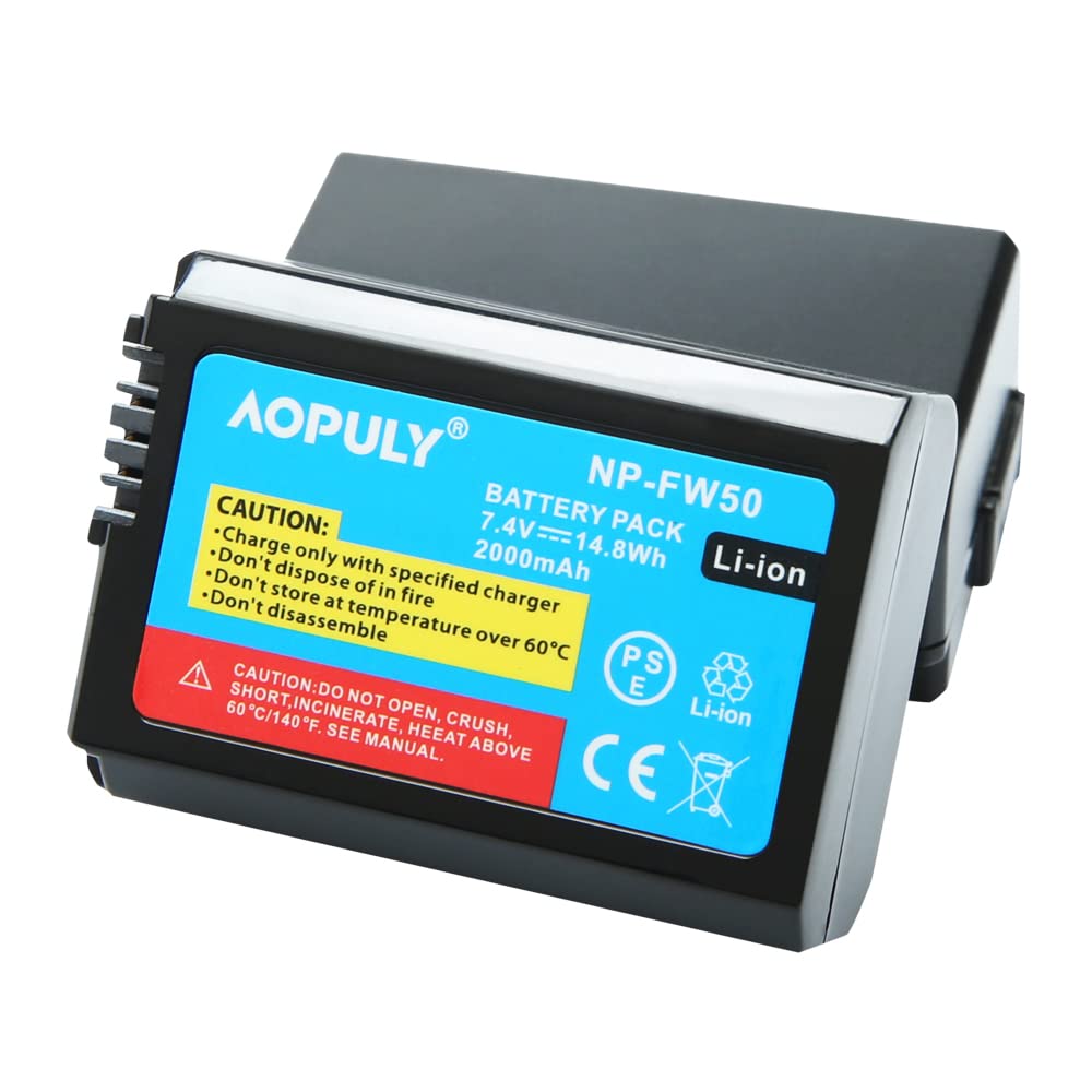 AOPULY 2-Pack Replacement NP-FW50 Battery & Smart LCD Display Dual Charger Compatible for Sony Alpha a6500, a6300, a6000, a7s, a7, a7s ii, a7s, a5100