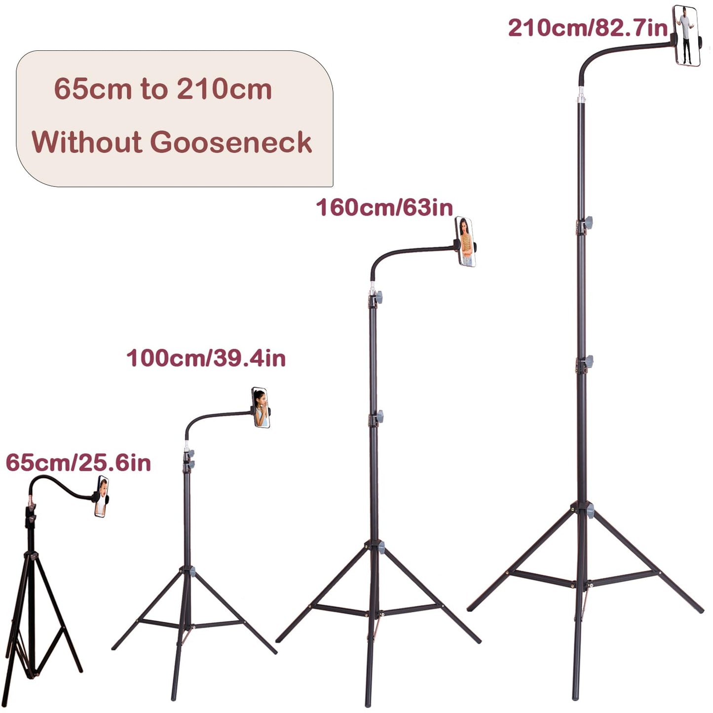 HAITENT Floor Tripod Stand, 7.2 Feet Retractable Adjustable Gooseneck Tall Tripod for iPhone 12 Pro Max, iPhone 11 Pro Max, iPhone Xs Max, with Smart